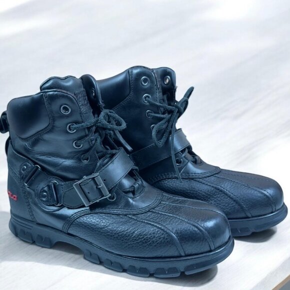 Polo Ralph Lauren Men's  Leather Duck Boots Buckle Ankle Boots Black size 11D - Picture 1 of 11